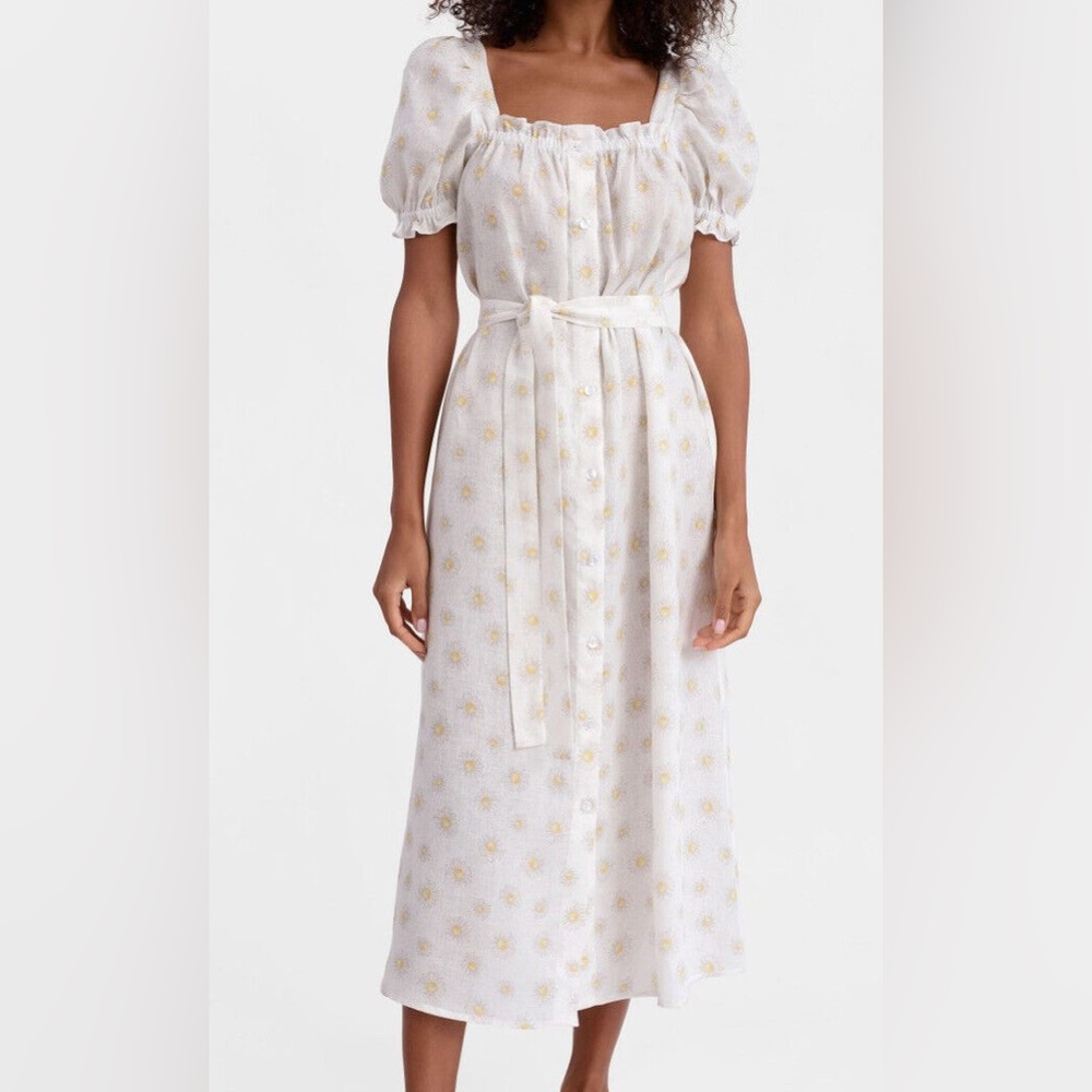Sleeper Brigitte Midi Linen Dress in Daisy Print